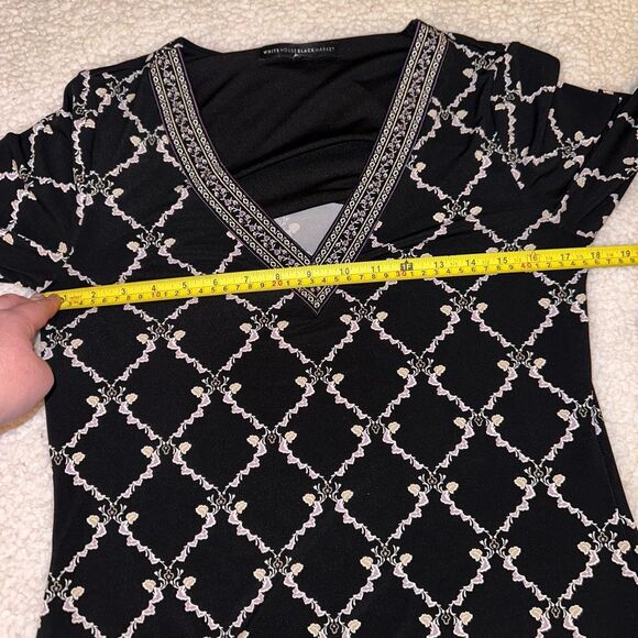 WHBM Womens Black Purple White Trellis Pattern Stretch Tunic Small EUC - Picture 8 of 11